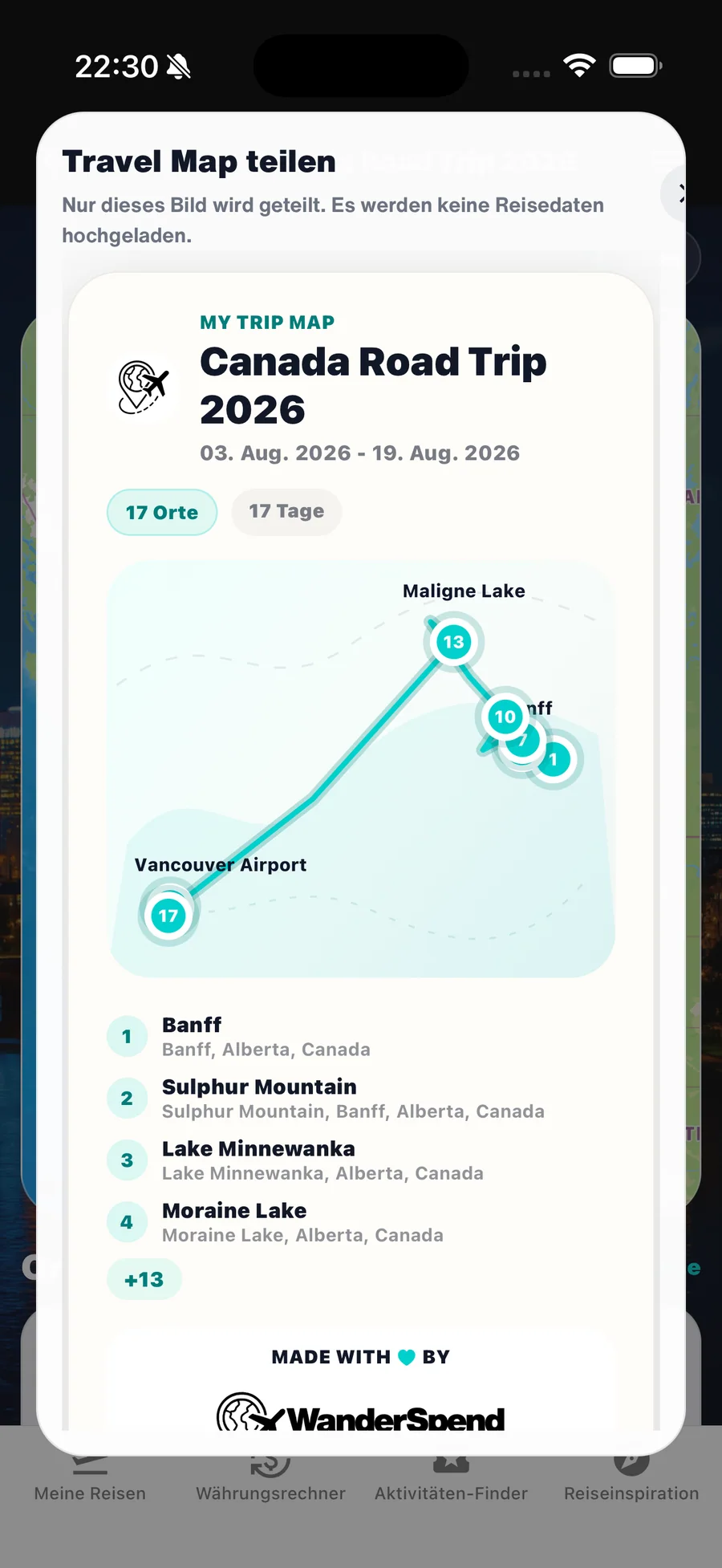 WanderSpend Travel Map share image preview