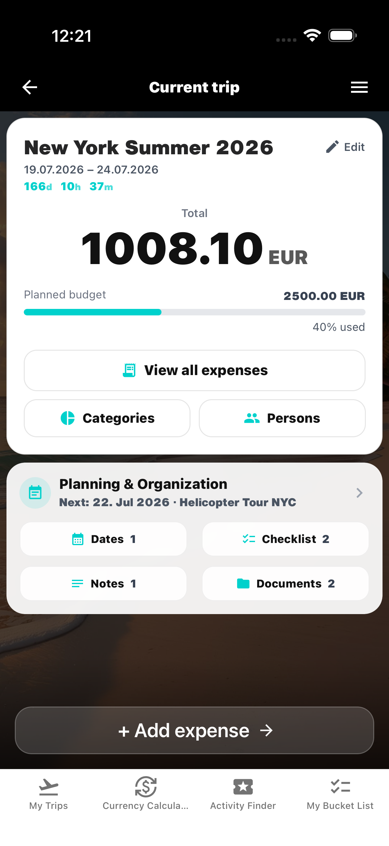 WanderSpend start screen